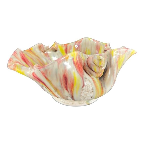 Mid Century Italian Pottery Splatter Glaze Bowl Dish Large Snail Shell Design - Picture 16 of 16